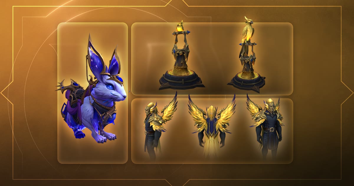 Mount kelinci Void Rabbit'ath, decor Perch of the Dawnfire Phoenix, dan transmog Dawnfire Phoenix dari bundle BlizzCon WoW