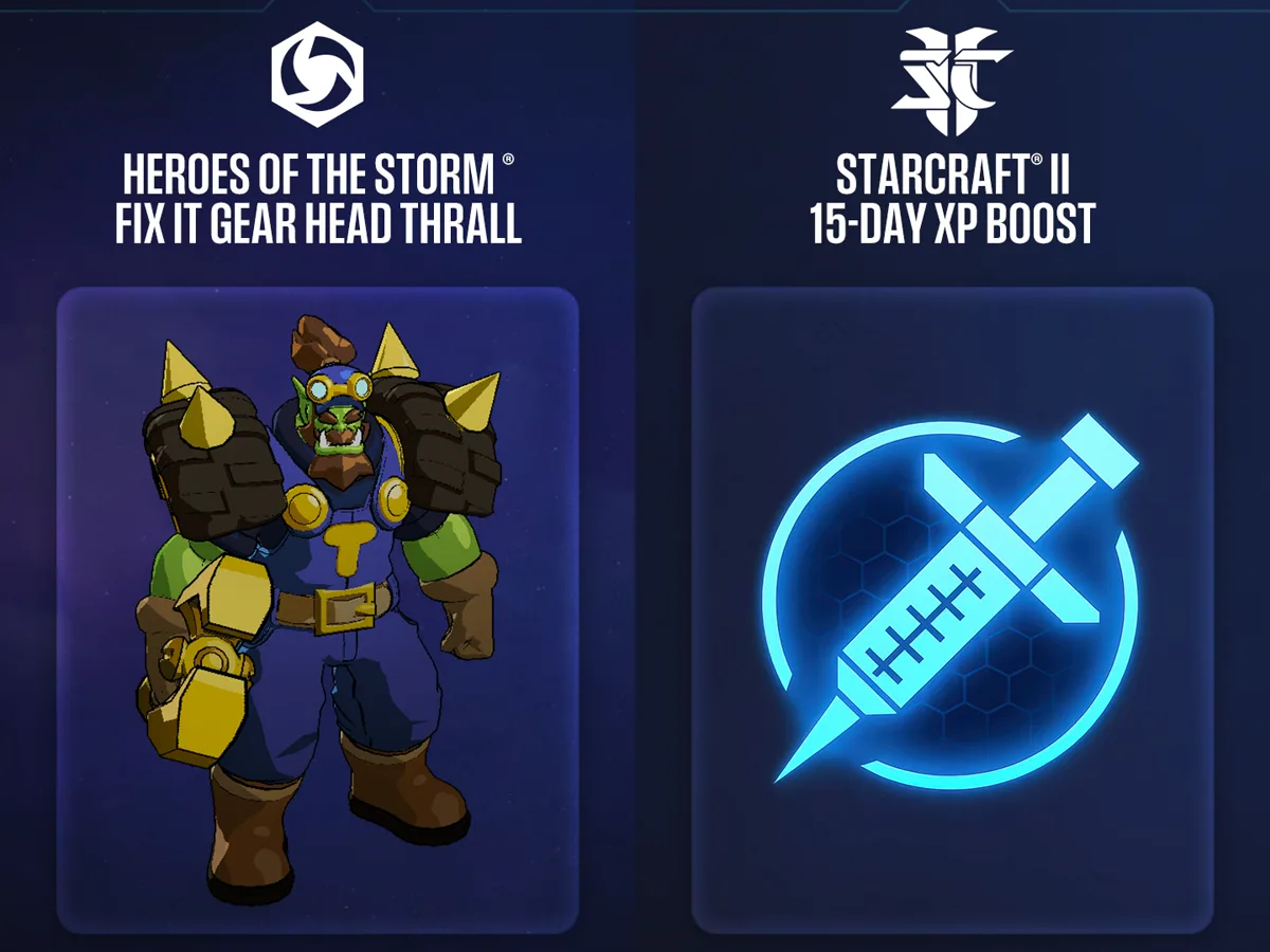 Skin Fix It Gear Head Thrall di Heroes of the Storm dan ikon 15-Day XP Boost StarCraft II, dua item gratis BlizzCon 2026