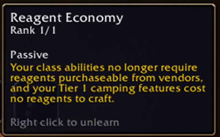 Tooltip Reagent Economy di Legacy Tree WoW Forever